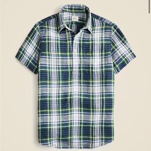 J. Crew Short-sleeve Baird McNutt Irish linen popover shirt green plaid